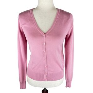 Active USA Womens Pink‎ V Neck Button Front Cardigan  Small Rayon Polyester